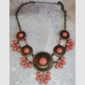 Melon Coral Color Flower Statement Necklace beawen